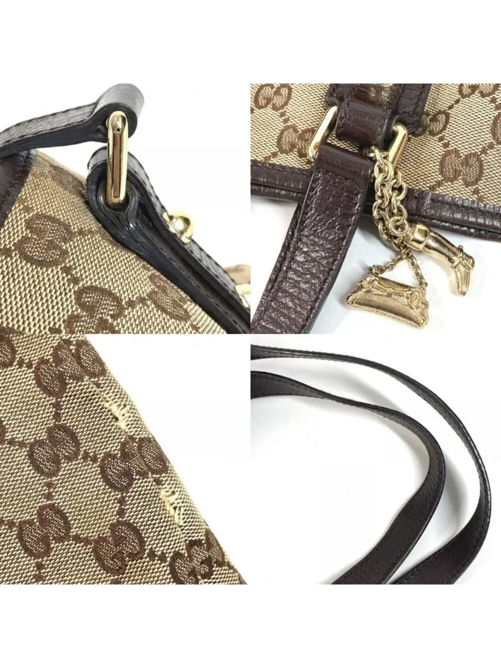 Gucci Shoulder Bag GG Logo Sherry Line Canvas Leather Beige - Picture 9 of 9